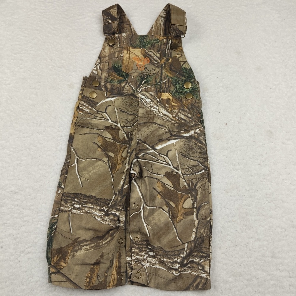 Game Winner Cotton Bib Overalls Boys Medium 6-9 Realtree Camo Hunting EUC